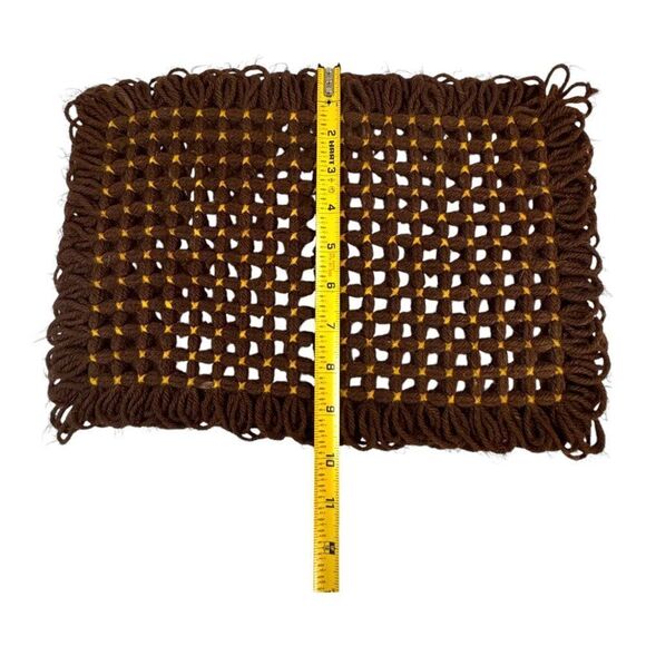 Handmade Brown & Yellow Knit Crochet Placemat Set of 2 MCM Retro Lot Centerpiece - Picture 5 of 6